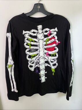 Celebrate Halloween Black Graphic Skeleton Long Sleeve Shirt XL (14-16) Kids